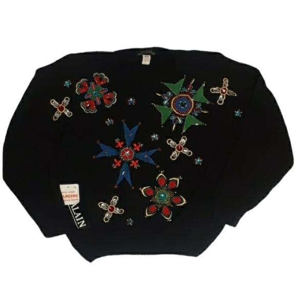 Vintage Women's Sweater Silk Angora Rabbit Hair Beaded Hand Loomed Plus Size 2X - Picture 1 of 13
